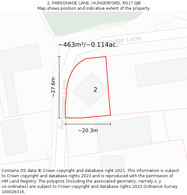 2, PARSONAGE LANE, HUNGERFORD, RG17 0JB: Plot and title map