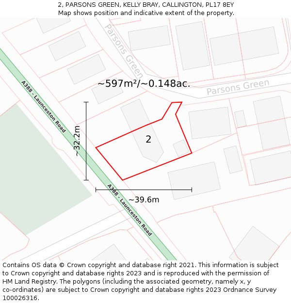 2, PARSONS GREEN, KELLY BRAY, CALLINGTON, PL17 8EY: Plot and title map