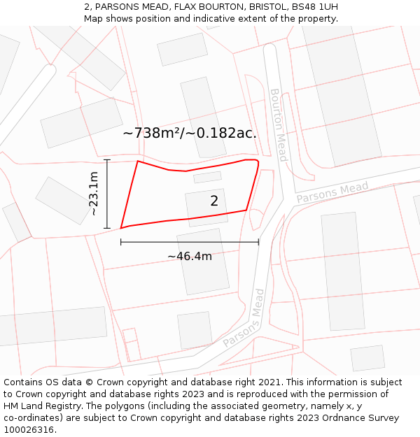 2, PARSONS MEAD, FLAX BOURTON, BRISTOL, BS48 1UH: Plot and title map