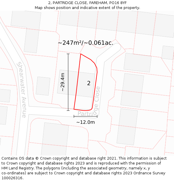 2, PARTRIDGE CLOSE, FAREHAM, PO16 8YF: Plot and title map