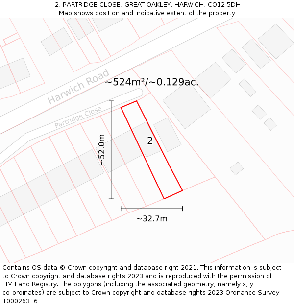 2, PARTRIDGE CLOSE, GREAT OAKLEY, HARWICH, CO12 5DH: Plot and title map