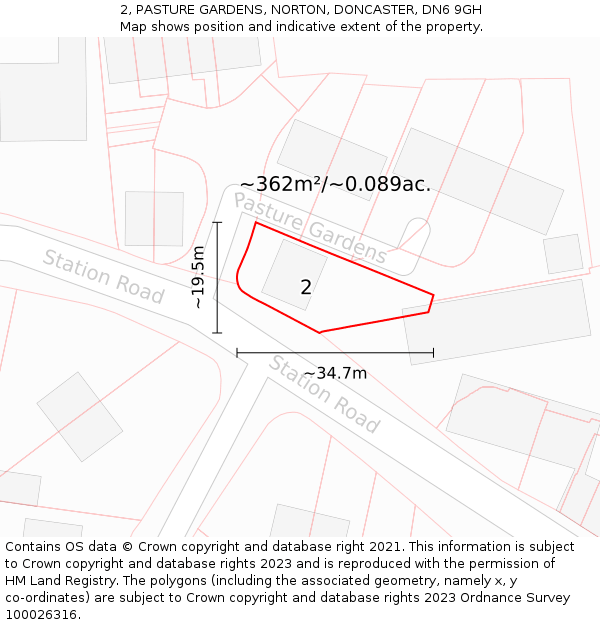 2, PASTURE GARDENS, NORTON, DONCASTER, DN6 9GH: Plot and title map