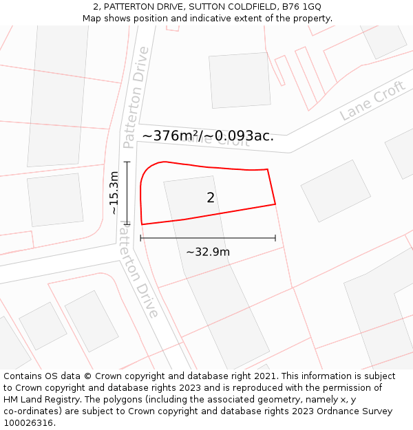 2, PATTERTON DRIVE, SUTTON COLDFIELD, B76 1GQ: Plot and title map