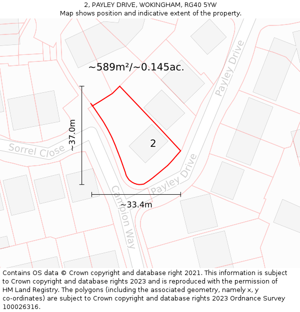 2, PAYLEY DRIVE, WOKINGHAM, RG40 5YW: Plot and title map