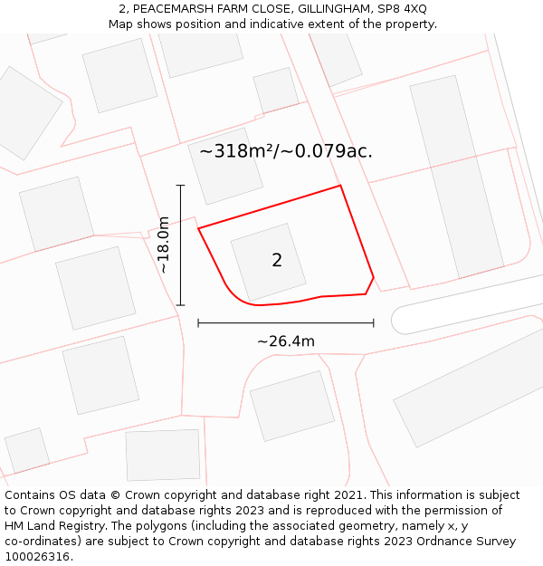 2, PEACEMARSH FARM CLOSE, GILLINGHAM, SP8 4XQ: Plot and title map