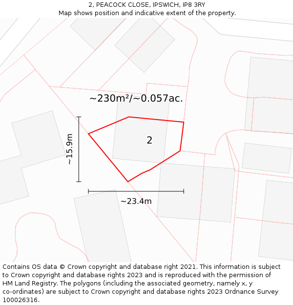 2, PEACOCK CLOSE, IPSWICH, IP8 3RY: Plot and title map