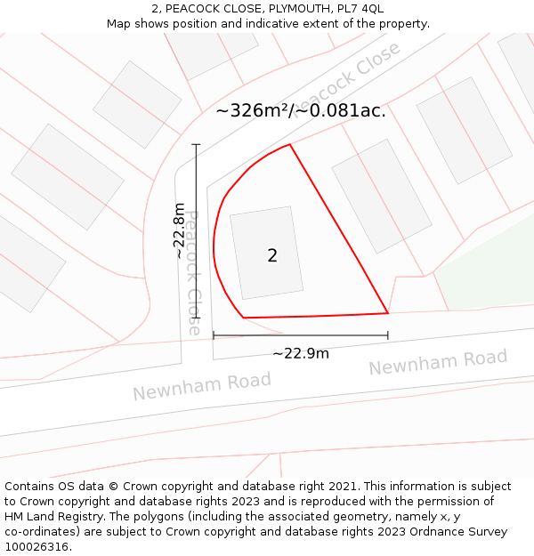 2, PEACOCK CLOSE, PLYMOUTH, PL7 4QL: Plot and title map