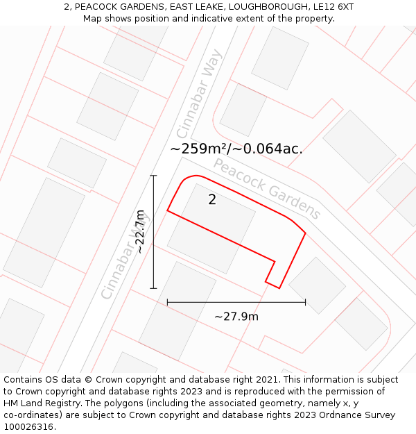 2, PEACOCK GARDENS, EAST LEAKE, LOUGHBOROUGH, LE12 6XT: Plot and title map