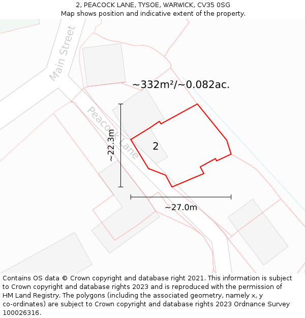 2, PEACOCK LANE, TYSOE, WARWICK, CV35 0SG: Plot and title map