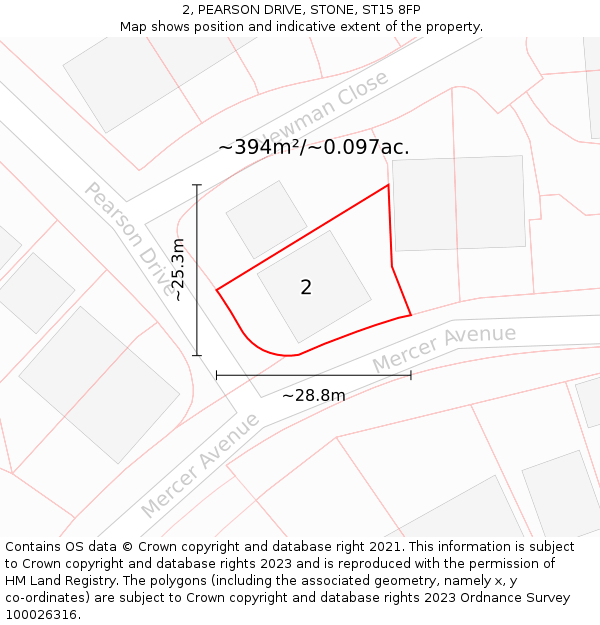 2, PEARSON DRIVE, STONE, ST15 8FP: Plot and title map