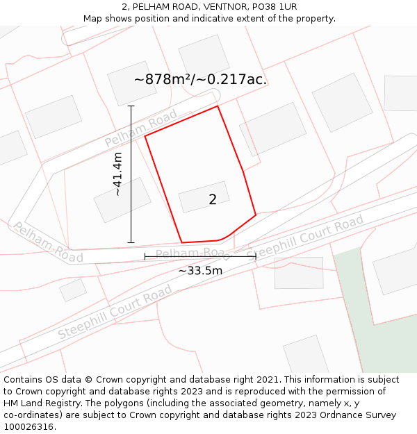 2, PELHAM ROAD, VENTNOR, PO38 1UR: Plot and title map