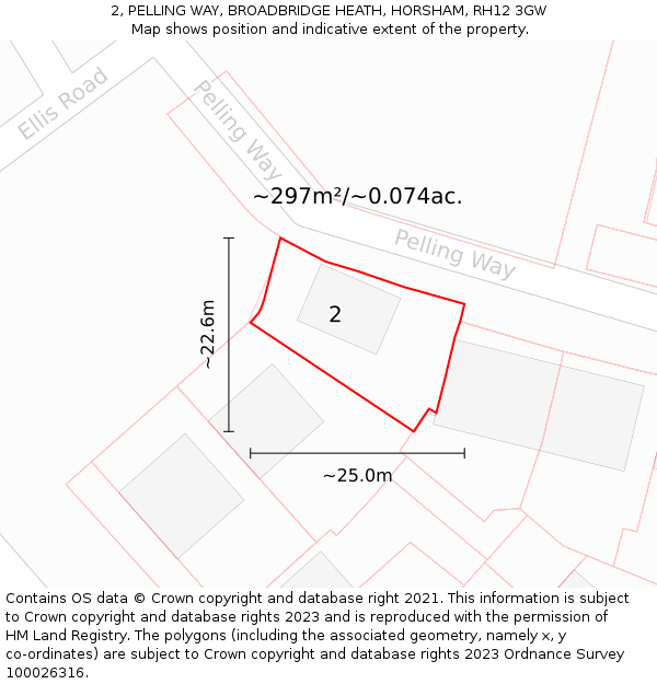 2, PELLING WAY, BROADBRIDGE HEATH, HORSHAM, RH12 3GW: Plot and title map