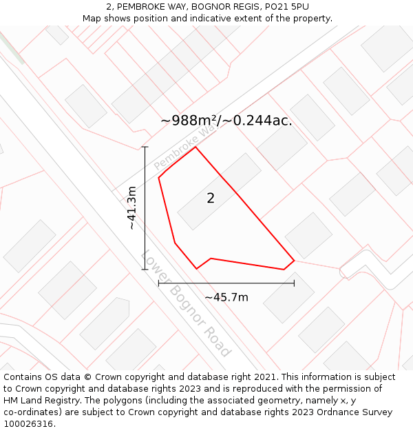 2, PEMBROKE WAY, BOGNOR REGIS, PO21 5PU: Plot and title map