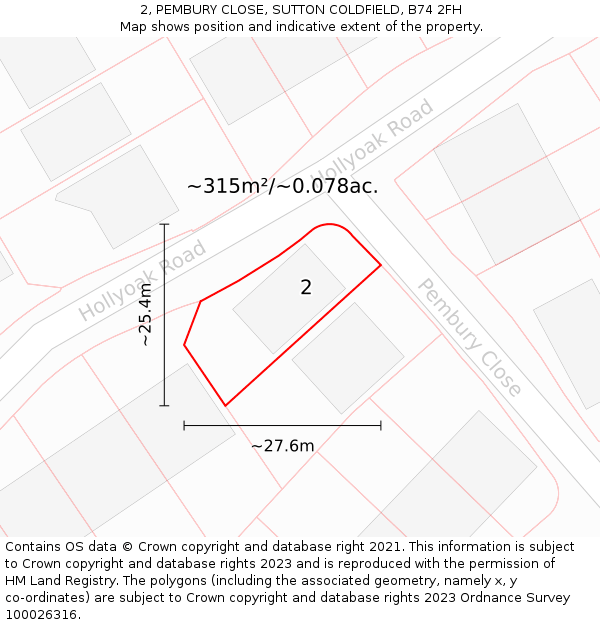 2, PEMBURY CLOSE, SUTTON COLDFIELD, B74 2FH: Plot and title map