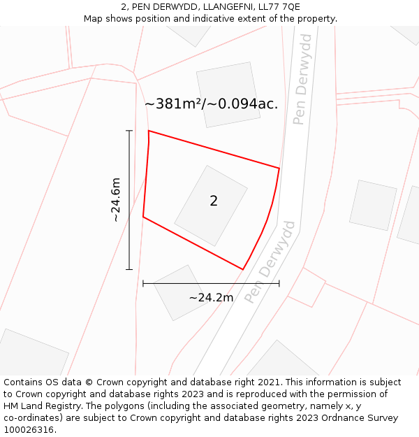 2, PEN DERWYDD, LLANGEFNI, LL77 7QE: Plot and title map