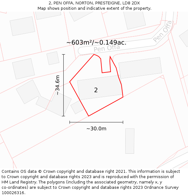 2, PEN OFFA, NORTON, PRESTEIGNE, LD8 2DX: Plot and title map