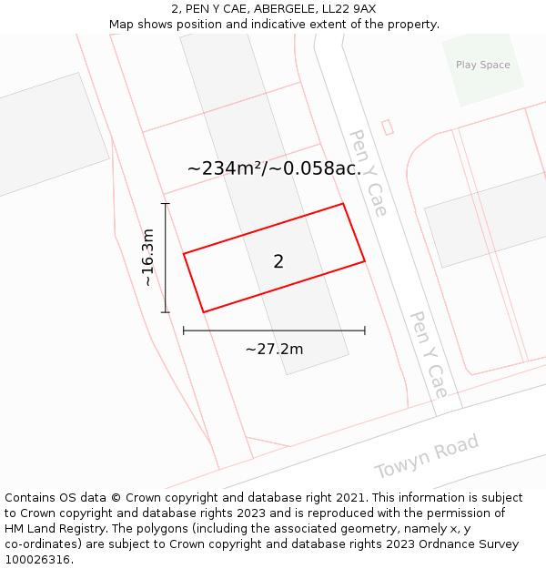 2, PEN Y CAE, ABERGELE, LL22 9AX: Plot and title map