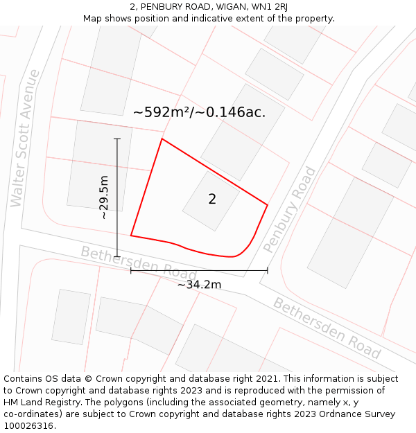 2, PENBURY ROAD, WIGAN, WN1 2RJ: Plot and title map