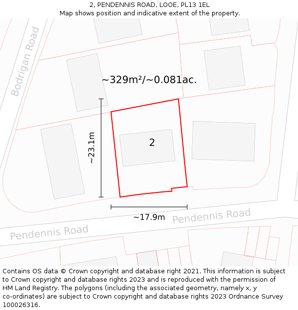 2, PENDENNIS ROAD, LOOE, PL13 1EL: Plot and title map