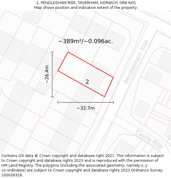 2, PENDLESHAM RISE, TAVERHAM, NORWICH, NR8 6XG: Plot and title map