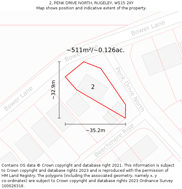 2, PENK DRIVE NORTH, RUGELEY, WS15 2XY: Plot and title map