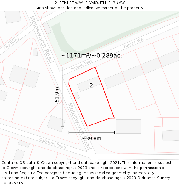 2, PENLEE WAY, PLYMOUTH, PL3 4AW: Plot and title map