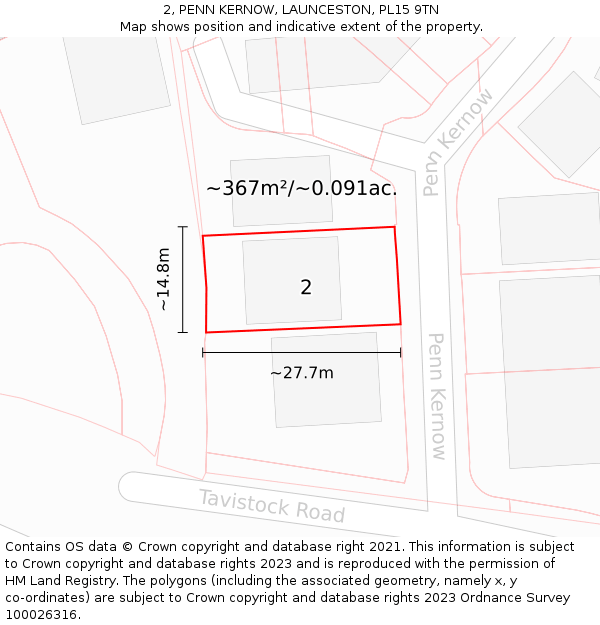 2, PENN KERNOW, LAUNCESTON, PL15 9TN: Plot and title map