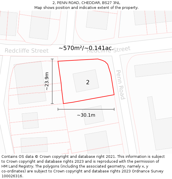 2, PENN ROAD, CHEDDAR, BS27 3NL: Plot and title map