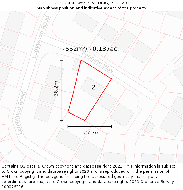 2, PENNINE WAY, SPALDING, PE11 2DB: Plot and title map