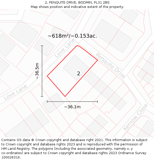 2, PENQUITE DRIVE, BODMIN, PL31 2BS: Plot and title map