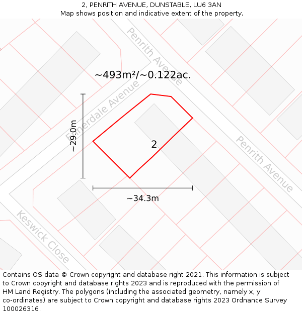 2, PENRITH AVENUE, DUNSTABLE, LU6 3AN: Plot and title map