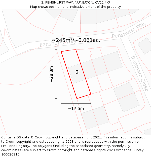 2, PENSHURST WAY, NUNEATON, CV11 4XF: Plot and title map