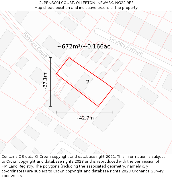 2, PENSOM COURT, OLLERTON, NEWARK, NG22 9BF: Plot and title map