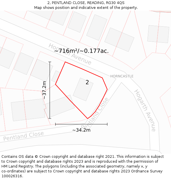 2, PENTLAND CLOSE, READING, RG30 4QS: Plot and title map