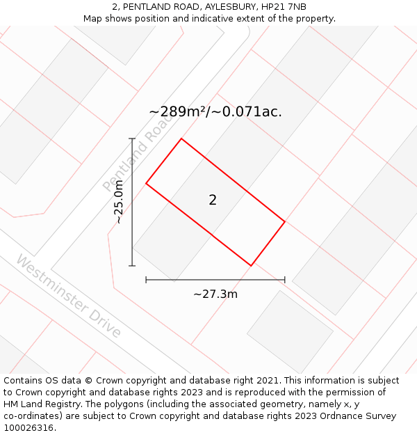 2, PENTLAND ROAD, AYLESBURY, HP21 7NB: Plot and title map
