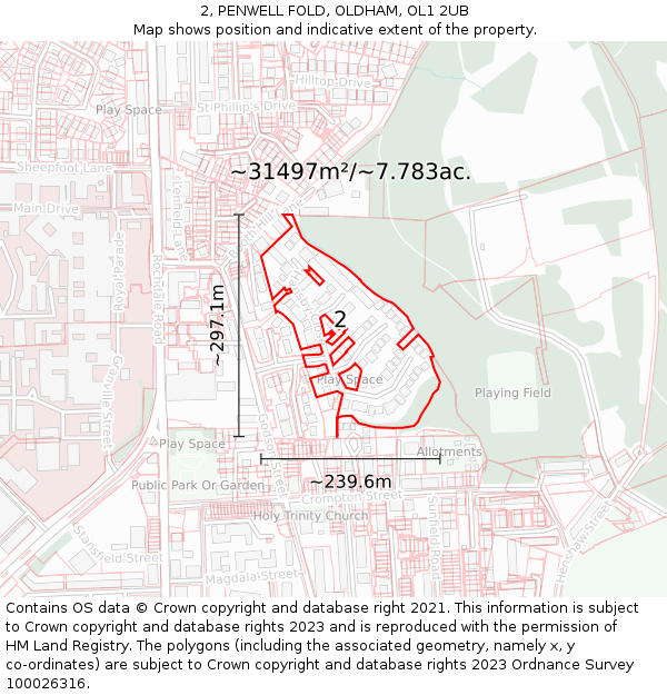 2, PENWELL FOLD, OLDHAM, OL1 2UB: Plot and title map