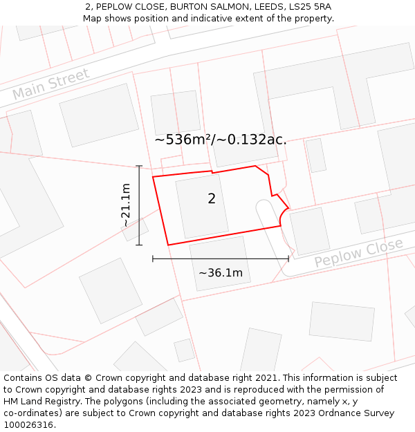 2, PEPLOW CLOSE, BURTON SALMON, LEEDS, LS25 5RA: Plot and title map