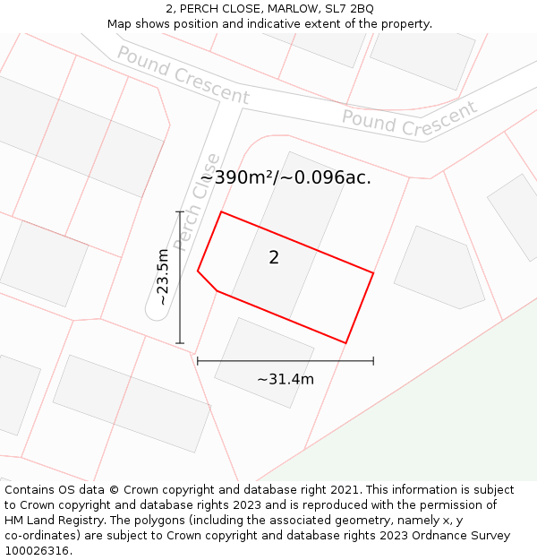 2, PERCH CLOSE, MARLOW, SL7 2BQ: Plot and title map