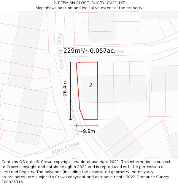 2, PERMIAN CLOSE, RUGBY, CV21 1XE: Plot and title map