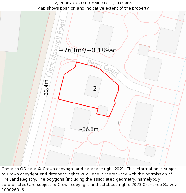 2, PERRY COURT, CAMBRIDGE, CB3 0RS: Plot and title map