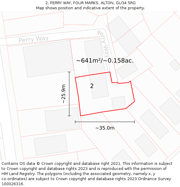 2, PERRY WAY, FOUR MARKS, ALTON, GU34 5RG: Plot and title map