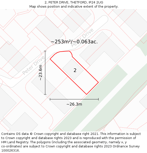 2, PETER DRIVE, THETFORD, IP24 2UG: Plot and title map