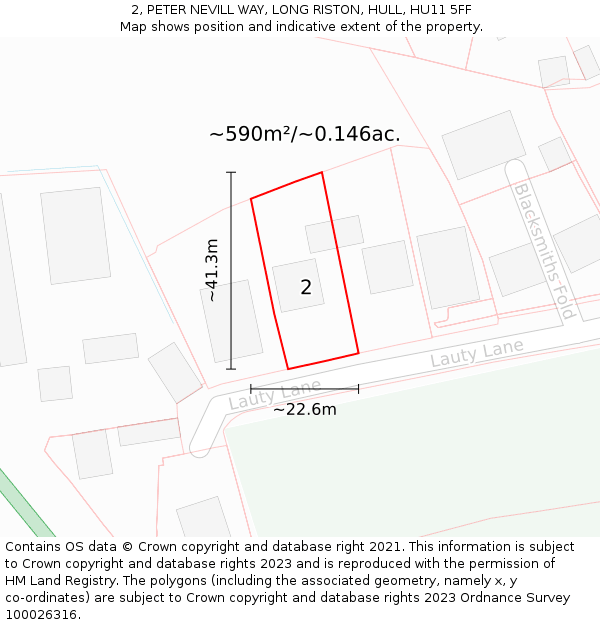 2, PETER NEVILL WAY, LONG RISTON, HULL, HU11 5FF: Plot and title map