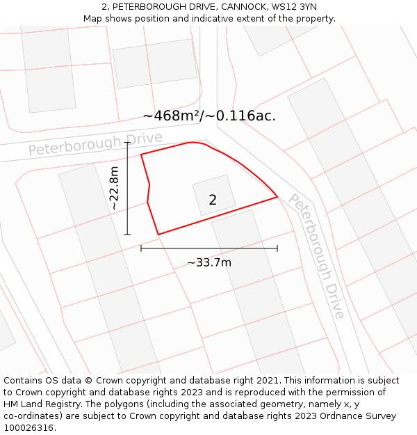 2, PETERBOROUGH DRIVE, CANNOCK, WS12 3YN: Plot and title map