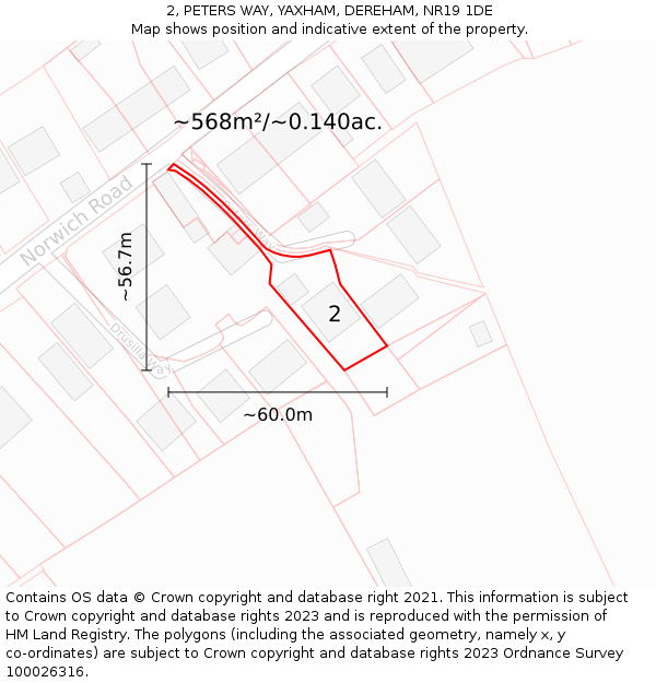 2, PETERS WAY, YAXHAM, DEREHAM, NR19 1DE: Plot and title map