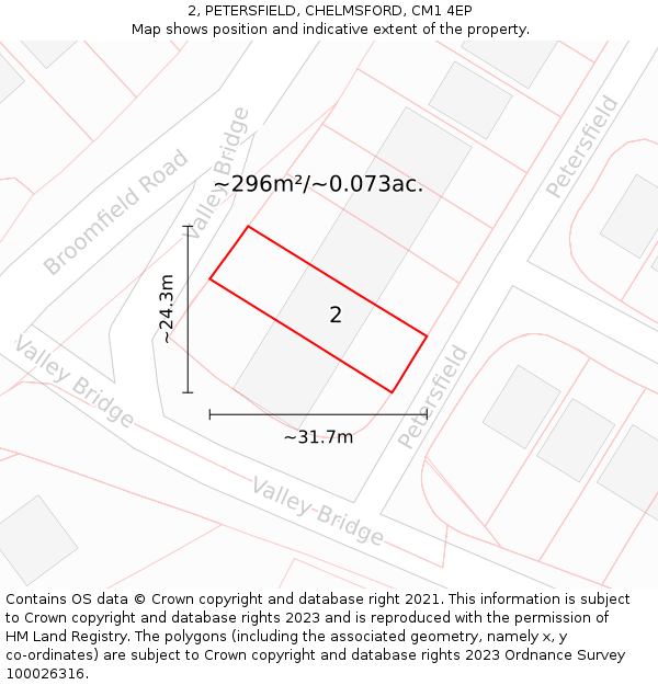 2, PETERSFIELD, CHELMSFORD, CM1 4EP: Plot and title map