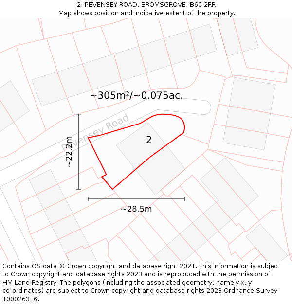 2, PEVENSEY ROAD, BROMSGROVE, B60 2RR: Plot and title map