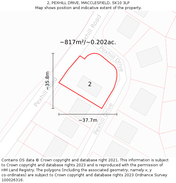 2, PEXHILL DRIVE, MACCLESFIELD, SK10 3LP: Plot and title map