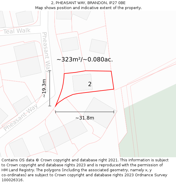 2, PHEASANT WAY, BRANDON, IP27 0BE: Plot and title map