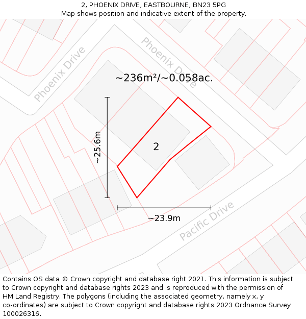 2, PHOENIX DRIVE, EASTBOURNE, BN23 5PG: Plot and title map